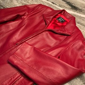 Ocean West Red Soft Leather Front Zip Jacket L